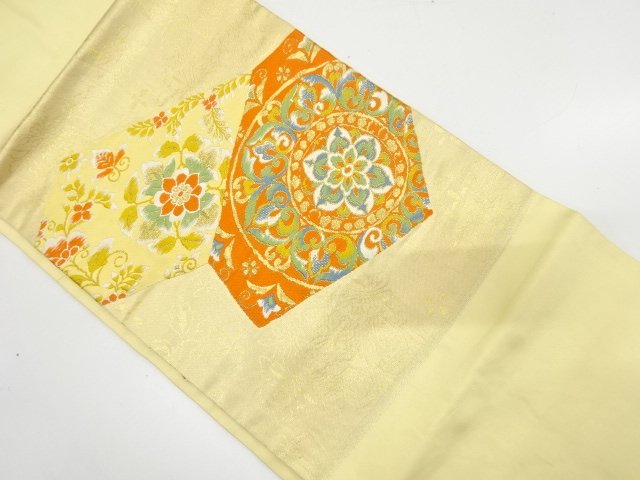 JAPANESE NAGOYA OBI / WOVEN FLOWER CREST & STONE PAVEMENT